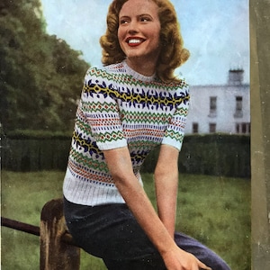 Vintage Knitting Pattern - 1950s P&B 607 Fair Isle Jumper PDF DIGITAL DOWNLOAD