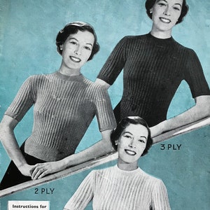 Vintage Knitting Pattern - 1950s Bestway 2265 Ribbed Jumpers DIGITAL PDF Download