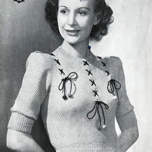Vintage Knitting Pattern - 1940s Templetons 738 Jumper DIGITAL PDF Download