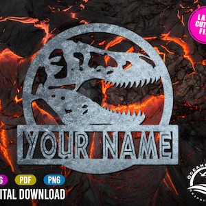 Personalizable  Dinosaur Name Sign, Jurassic, Digital Download, Glowforge Cut File, Laser, Silhouette,  Commercial License