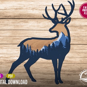 3D Layered Buck Animal Signs, Digital Download, Glowforge Cut File, Wall Art, Silhouette, Decor, Commercial License, Whitetail Deer