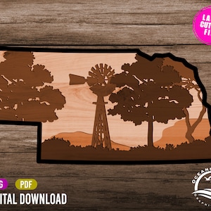 Nebraska State, Wall Art, 3D, Layered, Digital Download, Glowforge Cut File, Wall Art, Silhouette, Decor, Commercial License