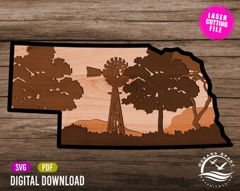 Nebraska State, Wall Art, 3D, Layered, Digital Download, Glowforge Cut File, Wall Art, Silhouette, Decor, Commercial License