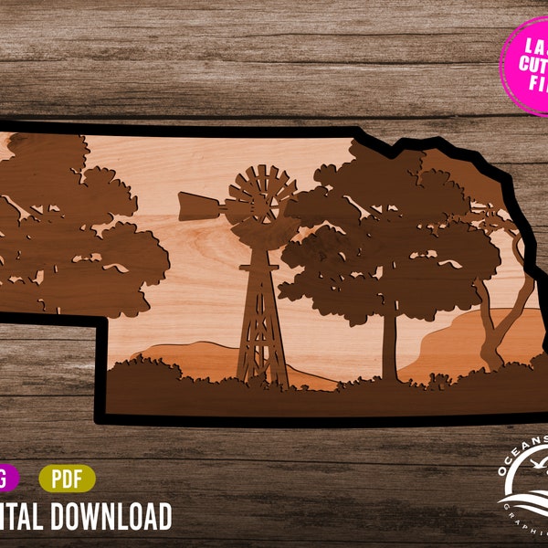 Nebraska State, Wall Art, 3D, Layered, Digital Download, Glowforge Cut File, Wall Art, Silhouette, Decor, Commercial License