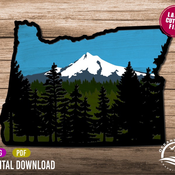 5 Layered Oregon Sign Digital Download, Mount Hood, Glowforge Cut File, Laser, Silhouette, Decor, Wall Art, Commercial License