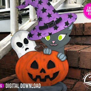 Halloween Witch Kitty and Friends SVG Laser Cut Files for Glowforge, Multi-layer, Digital Download, Glowforge Cut File, Wall Art, Silhouette