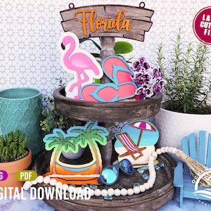 Florida Tiered Tray, digitaler Download, Glowforge geschnittene Datei, Laser, Dekor, kommerzielle Lizenz, Strand, Sommer Tiered Tray
