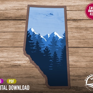 3D Layered Alberta Canada, Digital Download, Glowforge Cut File, Wall Art, Silhouette, Decor, Commercial License