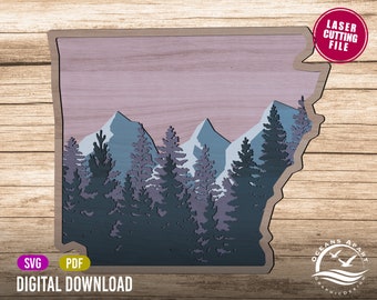 3D Layered Arkansas State, Digital Download, Glowforge Cut File, Wall Art, Silhouette, Decor, Commercial License