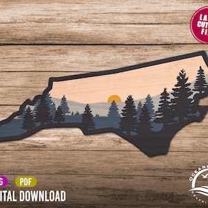 4 Layered North Carolina Sign Digital Download, Smokey Mountains, Glowforge Cut File, Laser, Silhouette, Decor, Commercial License
