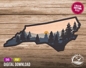 4 Layered North Carolina Sign Digital Download, Smokey Mountains, Glowforge Cut File, Laser, Silhouette, Decor, Commercial License