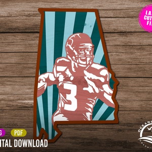Alabama Football Wall Art, 3D, Layered, Digital Download, Glowforge Cut File, Wall Art, Silhouette, Decor, Commercial License