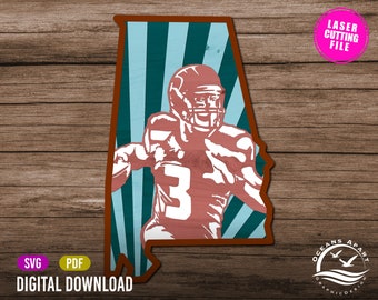 Alabama Football Wall Art, 3D, Layered, Digital Download, Glowforge Cut File, Wall Art, Silhouette, Decor, Commercial License