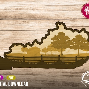 3D Layered Kentucky, Digital Download, Glowforge Cut File, Wall Art, Silhouette, Décor, Commercial License, Kentucky Derby