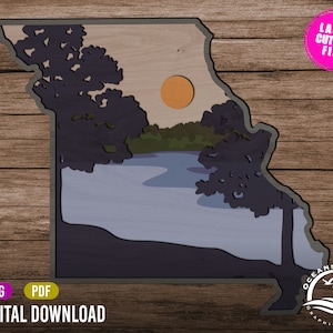 Layered Missouri State, Lake of the Ozarks, Wall Art, Digital Download, Glowforge Cut File, Wall Art, Silhouette, Décor, Commercial License