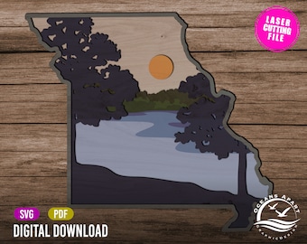 Layered Missouri State, Lake of the Ozarks, Wall Art, Digital Download, Glowforge Cut File, Wall Art, Silhouette, Décor, Commercial License
