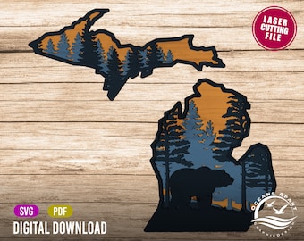 3D Layered Michigan State, Digital Download, Glowforge Cut File, Wall Art, Silhouette, Decor, Commercial License, State Sign