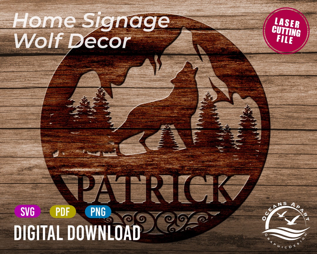 Personalizable Wolf Sign, Decor, Digital Download, Glowforge Cut File ...