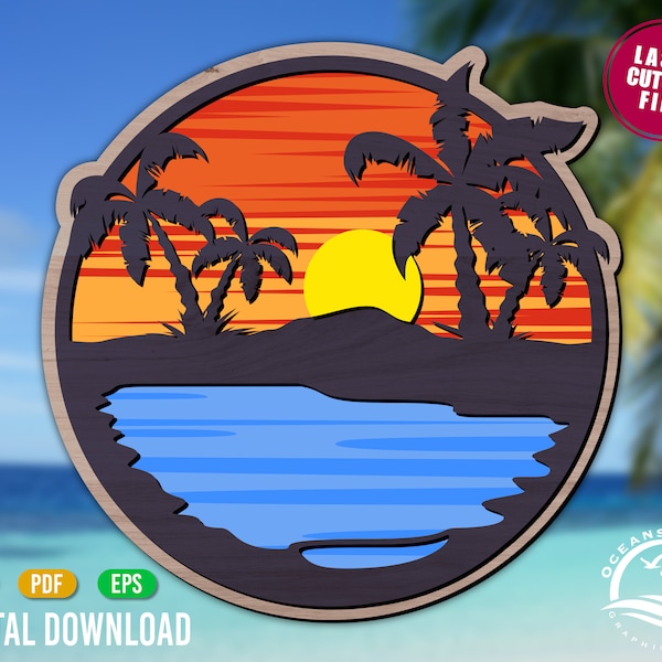 Tropical Island, Beach, Wall Art, Tropical Décor, Vector SVG, Digital Download, Cut File, Laser, Silhouette, Commercial License