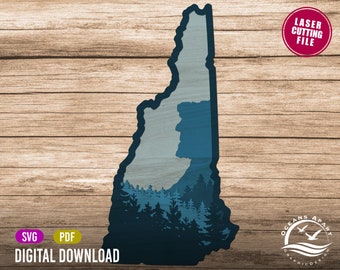 3D Layered New Hampshire, Digital Download, Glowforge Cut File, Wall Art, Silhouette, Decor, Commercial License, Old man of the Mountain