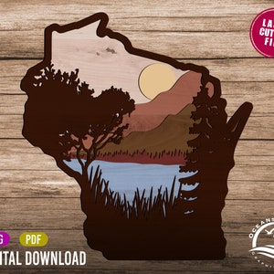 3D Layered Wisconsin USA, Digital Download, Glowforge Cut File, Wall Art, Silhouette, Decor, Commercial License State Sign