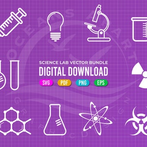Science Symbols Bundle svg, Symboles de laboratoire, Téléchargement numérique, Fichier de coupe, Laser, Silhouette, Licence commerciale