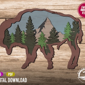 Bison Art, Layered, 3D, Digital Download, Glowforge Cut File, Wall Art, Silhouette, Decor, Commercial License, Gift for Him