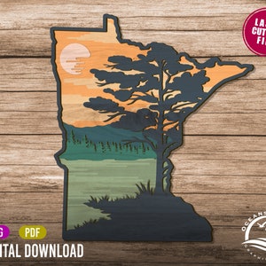 3D Layered Minnesota Schild, Digital Download, Glowforge Cut Datei, Wandkunst, Silhouette, Dekor, kommerzielle Lizenz