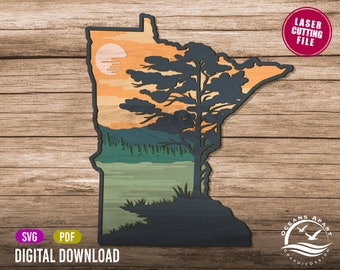 3D Layered Minnesota Sign, Digital Download, Glowforge Cut File, Wall Art, Silhouette, Decor, Commercial License