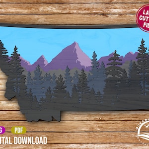 3D Layered Montana, Digital Download, Glowforge Cut File, Wall Art, Silhouette, Decor, Commercial License, Montana