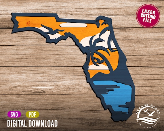3D Layered Tropical Florida Sign, Digital Download, Glowforge Cut File, Laser, Silhouette, Palm, Beach, Decor, Commercial License