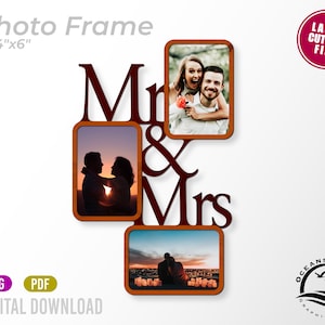 Mr and Mrs Picture Frame Wall Art, Pobieranie cyfrowe, Plik do cięcia, Laser, Sylwetka, Licencja komercyjna