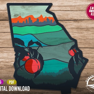 6 Layered Georgia Sign Digital Download, Glowforge Cut File, Laser, Silhouette, Decor, Commercial License