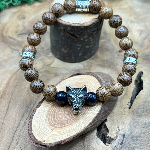 Wolf Viking Armband mit Blaufluss