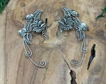 Elf earrings as a pair in silver with leaves