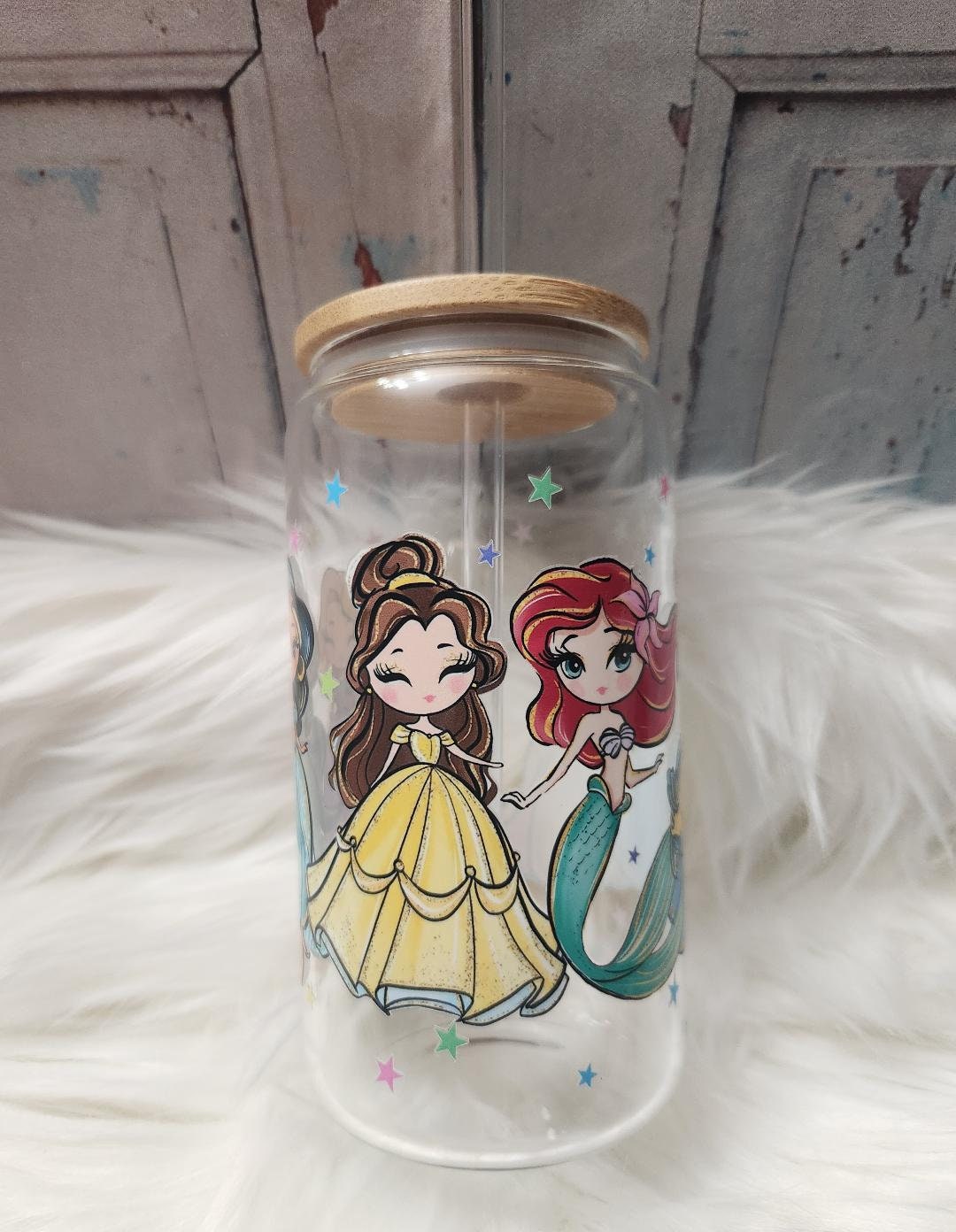 Princess Glass Containers Princesses Glass Cup | 16oz Beer Can Glass With Lid and Glass Straw ...