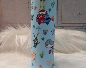 Vaso de plástico de Bob Esponja y sus amigos / Vaso de 16 oz / Vaso con tapa / Vaso con pajita / Vaso para café helado