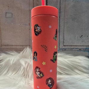 Princesses Plastic Tumbler | 16oz Tumbler | Cute Cup Tumbler with Lid | Tumbler with Straw | Iced Coffee Cup