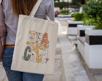 Cheerful Teacher Tote Bag | Shopping Tote Bag | Summer Tote Bag | Gift for Her | Beach Tote Bag | Cute Tote Bag