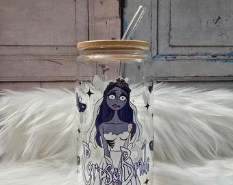 Emily Glass Cup | 16oz Beer Can Glass with Lid and Glass Straw | Glass Coffee Cup | Glass Tumbler Coffee Cup