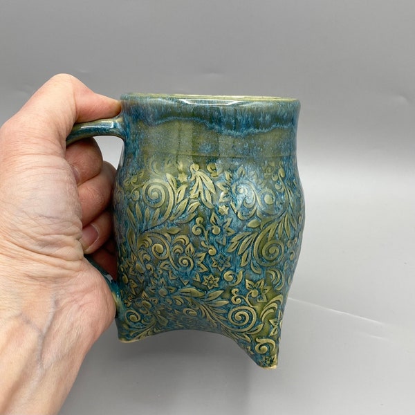 Handmade Ceramic Mug, with Three Feet, by Kingates Pottery on the Isle of Wight. Tri-Pod Mug, Coffee Mug, Tea Mug, Soup Mug, Pottery Mug.