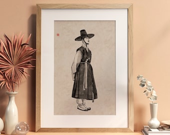 palácio coreano, hanbok, arte coreana, pintura coreana, estudioso coreano, hanbok masculino coreano, Ásia, gravura de arte coreana, tradicional coreano, Coreia