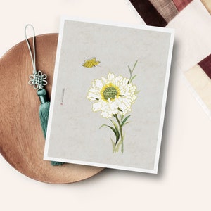 Scabiosa, Korean painting, Flower painting, Flower, Botanical Wall Art, botanical print, Nature Prints, Ready to Frame Wall Decor, Oriental