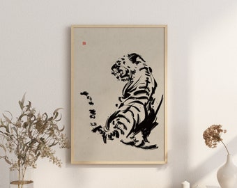 Korean tiger painting, Oriental tiger painting, Tiger painting, Korean poster, Korean gift, Traditional korea art, Korea painting