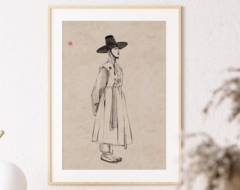 Palácio coreano, hanbok, arte coreana, pintura coreana, erudito coreano, hanbok masculino coreano, Ásia, gravura de arte coreana, tradição coreana, Coreia