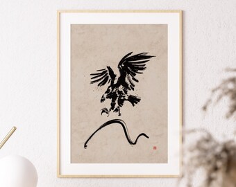 Korean falcon painting, Oriental falcon painting, Traditional korea art,falcon painting, Korean poster, Korea painting, korean wall art