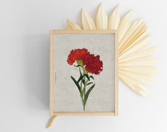 Korean painting, Carnation painting, Korean Art, Korean Wall Art, Asia Art, Korean Wall Decor, Carnation poster,Asia painting, Botanical art