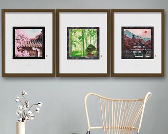 Set of 3 prints, Korea Poster, korean painting, Korea Travel, Seoul, watercolor Travel Poster, Travel wall art, Korea painting, Seoul Poster
