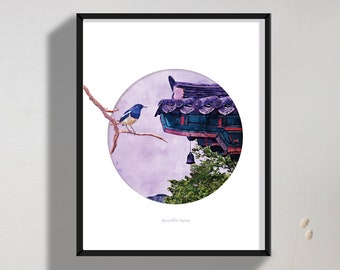 watercolor Travel Poster or Canvas Pictures, Travel wall art, Korea Travel, Korea Poster, Korean Village, Asian Cities, trip - Korean palace