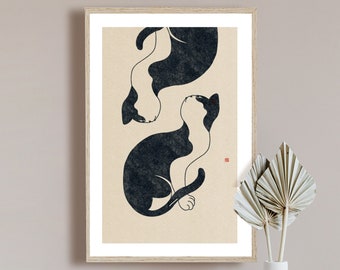 Korean paintings, Cat Wall Decor, Cat, cat paintings, Cat painting, Korean poster, Korean Cat, Cat Drawing, Cat poster